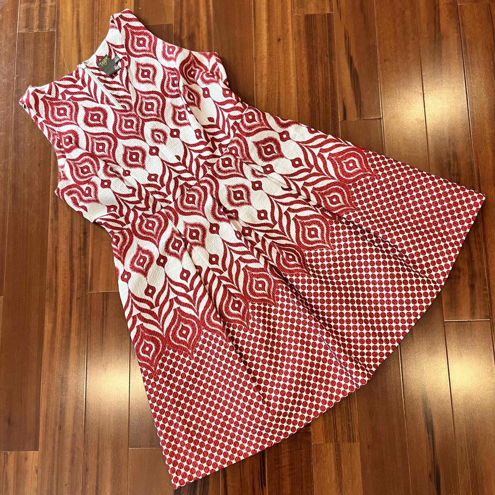 Taylor Red Dress Geometric Print Sleeveless Textured A-Line Knee Length Size‎ 12